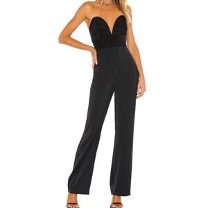 Michael Costello Revolve NWT Amber Black Satin Strapless Plunge Party Jumpsuit